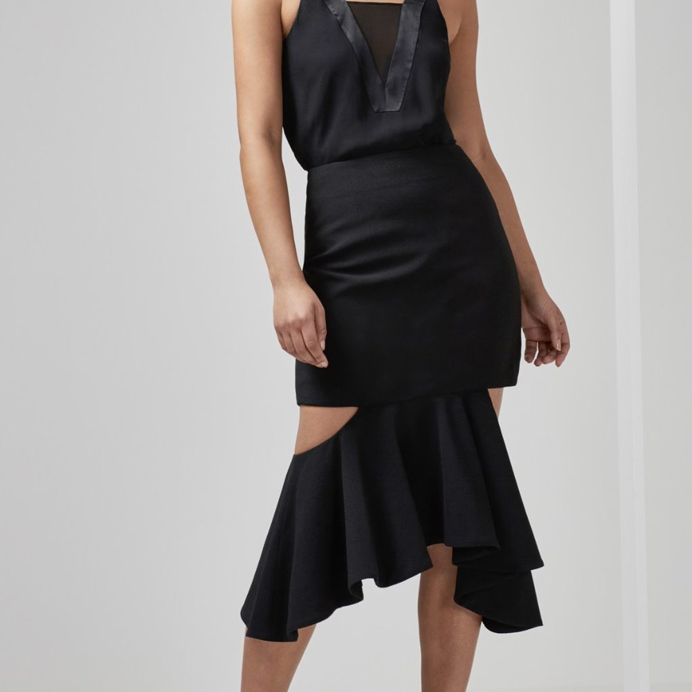 C/MEO COLLECTIVE ENFOLD CUT OUT SKIRT